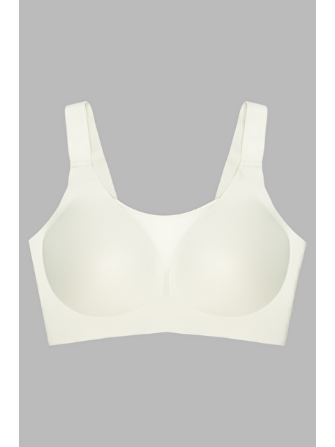 Cottonhill Seamless Bra - Forme | Krem Lazer Kesim Dikişsiz Toparlayıcı Büyük Tüllü Beden Kadın Sütyen