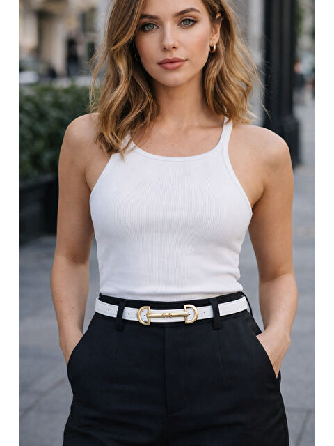 Luminos Butik Uzun Tokalı Beyaz İnce Kadın Kemeri Ceket Kemeri, Gömlek Kemeri, Elbise Kemeri KMR001 BEYAZ - S000514098-37570