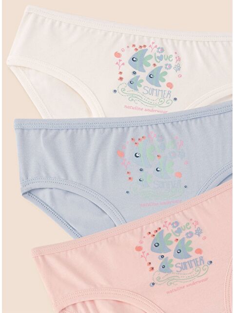 natuline Kız Çocuk Organik Pamuklu Elastanlı Külot Summer 3'lü Paket