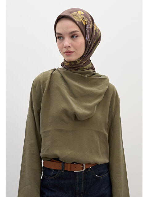 Fresh Scarfs Garden Joy Desen Pamuklu Viskon Eşarp Kahve - S000458580-28102