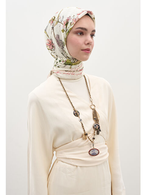 Fresh Scarfs Garden Joy Desen Pamuklu Viskon Eşarp Bej - S000458580-19928
