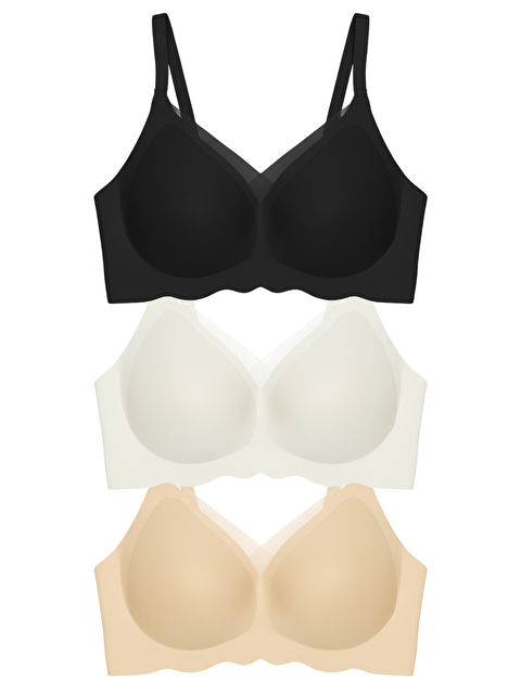 Cottonhill Seamless Bra - Touch | Lazer Kesim Dikişsiz Tül Ve Dalga Detaylı Balensiz Kadın Sütyen 3'Lü Paket