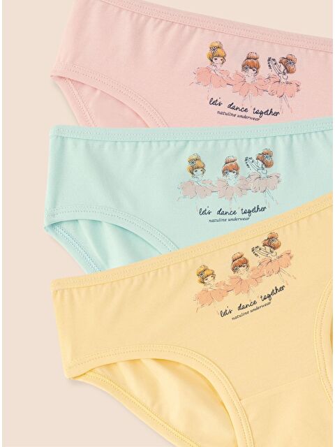 natuline Kız Çocuk Organik Pamuklu Elastanlı Külot Let's Dance 3'lü Paket