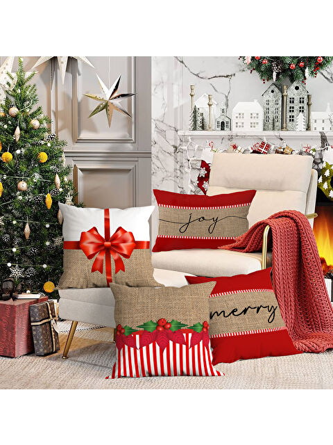 Evmila 4 lü Yılbaşı Temalı Kadife Kırlent Kılıfı 43x43 cm - S000285222-23173