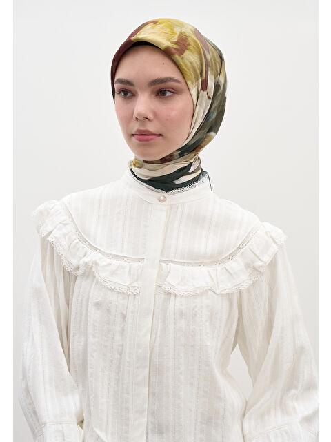 Fresh Scarfs Gardenıa Desen Pamuklu Viskon Eşarp Haki - S000458581-18547