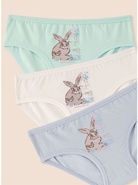natuline Kız Çocuk Organik Pamuklu Elastanlı Külot Just Be Rabbit Yourself Rabbit 3'lü Paket