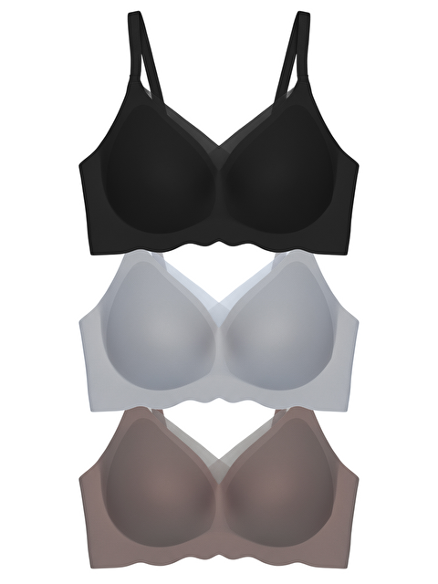 Cottonhill Seamless Bra - Touch | Lazer Kesim Dikişsiz Tül Ve Dalga Detaylı Balensiz Kadın Sütyen 3'Lü Paket-2