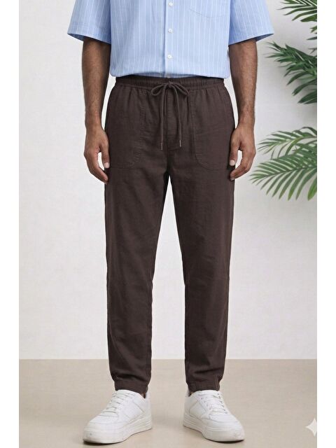 Tarz Cool Lacivert Renk Erkek Yazlık Keten Karışımı Relaxed Pantolon