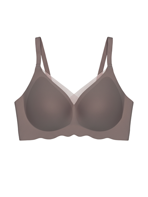Cottonhill Seamless Bra - Touch | Kahverengi Lazer Kesim Dikişsiz Tül Ve Dalga Detaylı Balensiz Kadın Sütyen