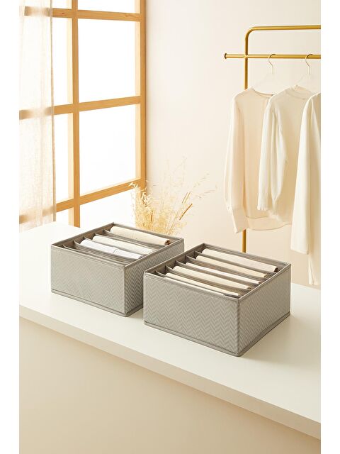 Ocean Home Textile 2'li 6 Bölmeli Gri Balıksırtı Çekmece İçi Düzenleyici Kutu Set 28 x 28 x 13 cm - S000233465-20600