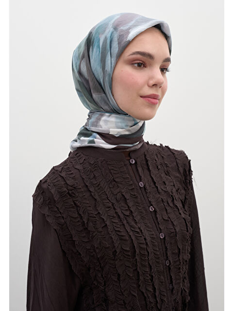 Fresh Scarfs Gardenıa Desen Pamuklu Viskon Eşarp Mavi - S000458581-17234