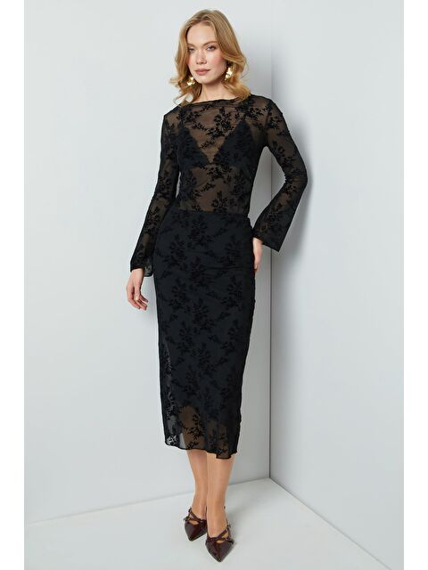 Fullamoda Beli Lastikli Çiçek Kabartmalı Astarlı Tül Etek - S000490933-19351