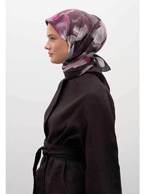 Fresh Scarfs Gardenıa Desen Pamuklu Viskon Eşarp Mürdüm - S000458581-20036