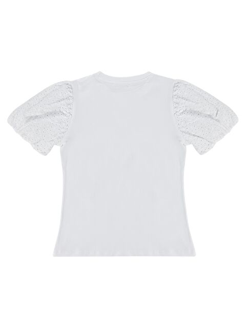 Civil Girls Kız Çocuk Dantel Balon Kol 6-9 Yaş Tişört - Kırık Beyaz