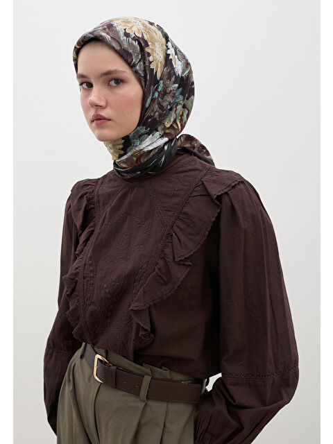 Fresh Scarfs Jasmıne Joy Desen Pamuklu Viskon Eşarp Siyah - S000458582-19351