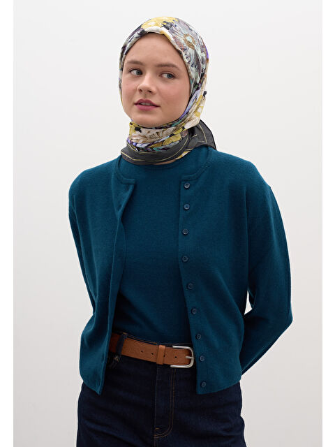 Fresh Scarfs Jasmıne Joy Desen Pamuklu Viskon Eşarp Füme - S000458582-33408