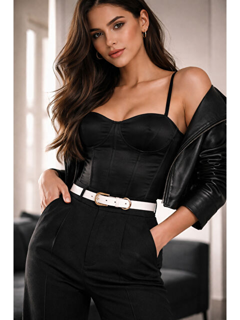 Luminos Butik Kare Tokalı Beyaz İnce Kadın Kemeri Ceket Kemeri, Gömlek Kemeri, Elbise Kemeri KMR002 BEYAZ - S000514107-37246