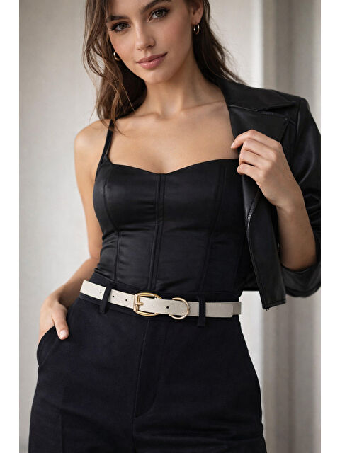 Luminos Butik Kare Tokalı Bej İnce Kadın Kemeri Ceket Kemeri, Gömlek Kemeri, Elbise Kemeri KMR002 BEJ - S000514106-17