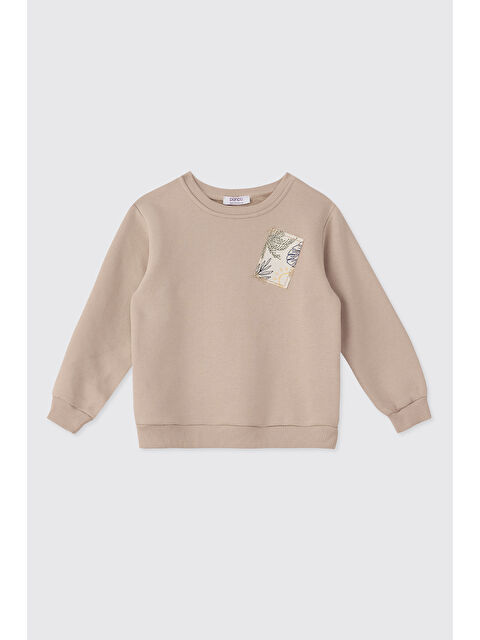 Panço Kız Çocuk Sütlü Kahve Sweatshirt