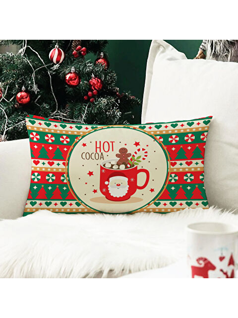 Evmila Yılbaşı Temalı Kahve Desenli Kadife Kırlent Kılıfı 35x55 cm - S000285224-23173