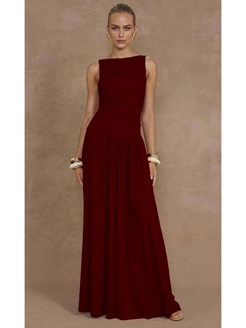 Madmext Bordo Önü Dökümlü Uzun Boy Kadın Elbise Mg2364 - S000367773-19951