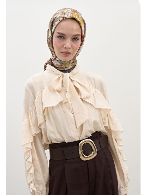 Fresh Scarfs Jasmıne Joy Desen Pamuklu Viskon Eşarp Kahve - S000458582-28102