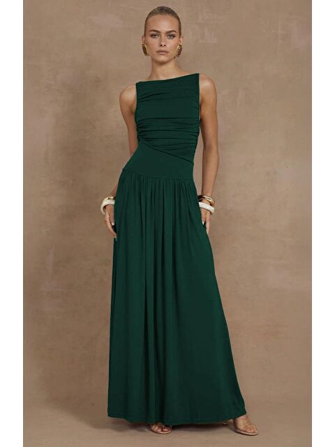 Madmext Yeşil Önü Dökümlü Uzun Boy Kadın Elbise Mg2364 - S000367773-18194