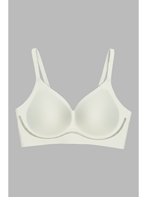 Cottonhill Seamless Bra - Air | Krem Lazer Kesim Dikişsiz Dalga Şerit Detaylı Balensiz Kadın Sütyen