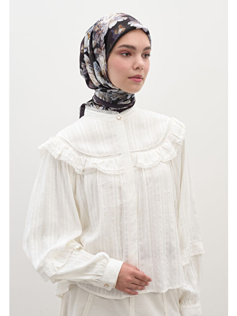 Fresh Scarfs Lotus Desen Pamuklu Viskon Eşarp Mor - S000458572-20042