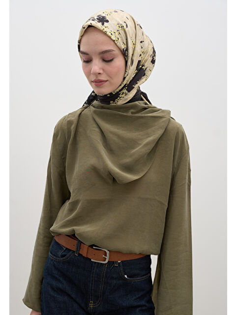 Fresh Scarfs Tıny Plumerıa Desen Pamuklu Viskon Eşarp Siyah - S000458584-19351