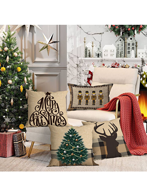 Evmila 4 lü Yılbaşı Temalı Kadife Kırlent Kılıfı 43x43 cm - S000285223-23173