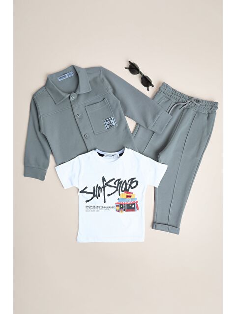 Fullamoda %100 Pamuk Çimalı Yazı Baskılı 3 Lü Erkek Çocuk Takım - S000513372-20600