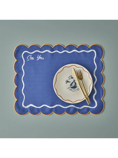 Bella Maison Marine Pamuklu Scallop Kenar Amerikan servis Mavi (35x45 cm) - S000393698-17234