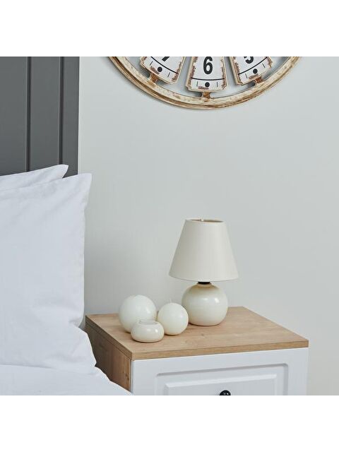 Nisa Luce 12'lik Top Abajur Küçük Seramik - Beyaz / Krem - S000373441-36