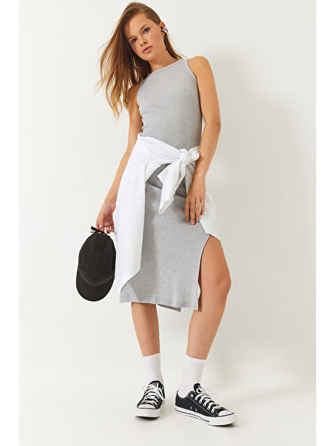 SHADE Kadın Yırtmaç Detaylı Bisiklet Yaka Kaşkorse Elbise - S000376452-20600