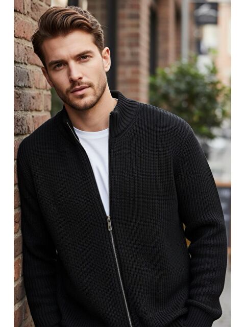 Oksit Loken Tam Fermuarlı Dik Yaka Kalın Erkek Hırka - S000467783-19351