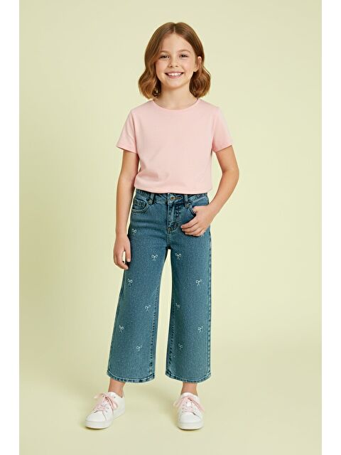 Fullamoda Beli Ayarlanabilir Nakışlı Taşlı Kız Çocuk Palazzo Pantolon - S000488180-17234