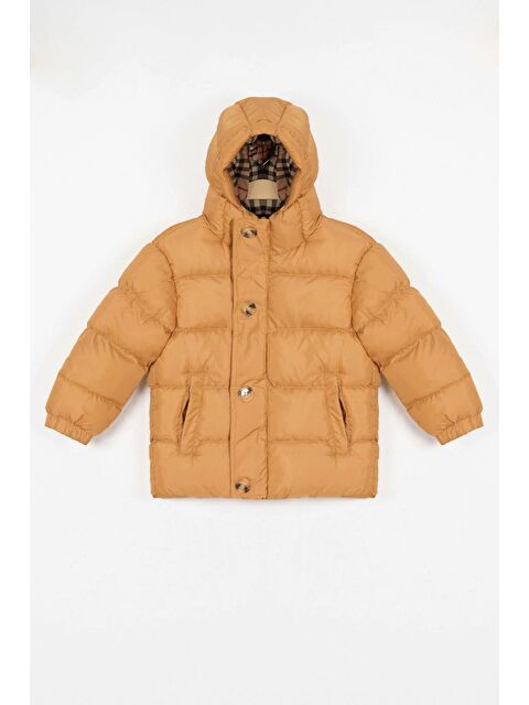 Zepkids Kapüşonlu Uzun Kol Düğmeli Fermuarlı Hardal Renk Erkek Çocuk Mont - S000356371-20074