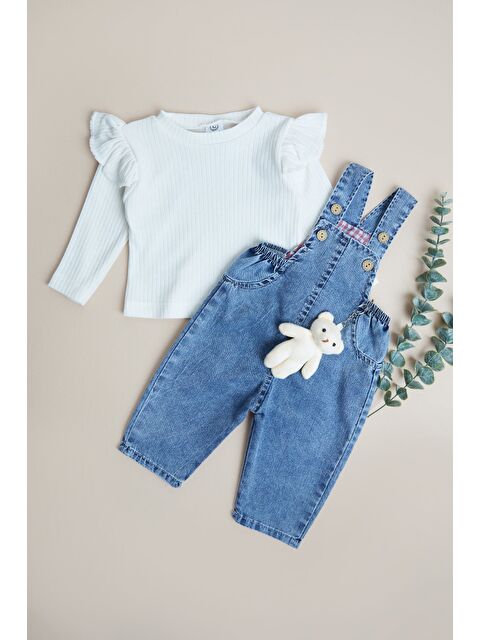 Fullamoda %100 Pamuk Ayıcık Aksesuarlı Kız Çocuk 2 Li Salopet Takım - S000513782-19965