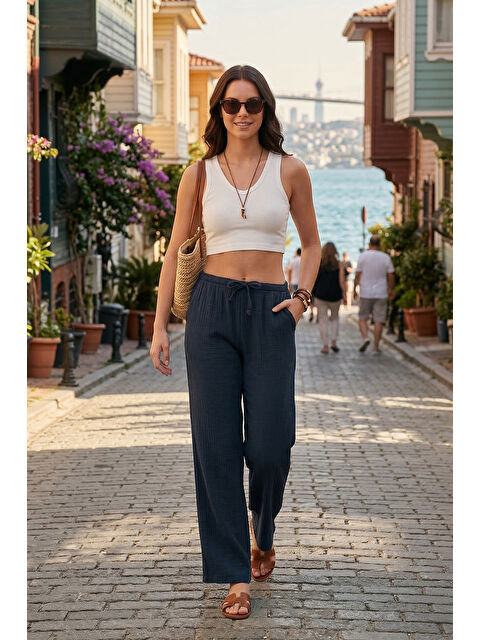 Lela Pamuklu Relaxed Fit Geniş Paça Müslim Kadın Pantolon 668YP5502