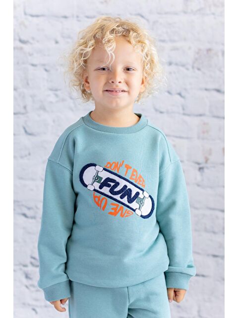 ZEYLAND Erkek Çocuk Baskı Nakış Detaylı Sweatshirt - Mint - S000316037-1180
