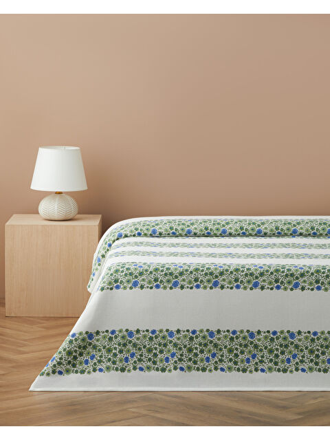English Home Forest Blossom Baskılı Pamuklu Çift Kişilik Pike 200x220 cm Yeşil - S000530863-18194