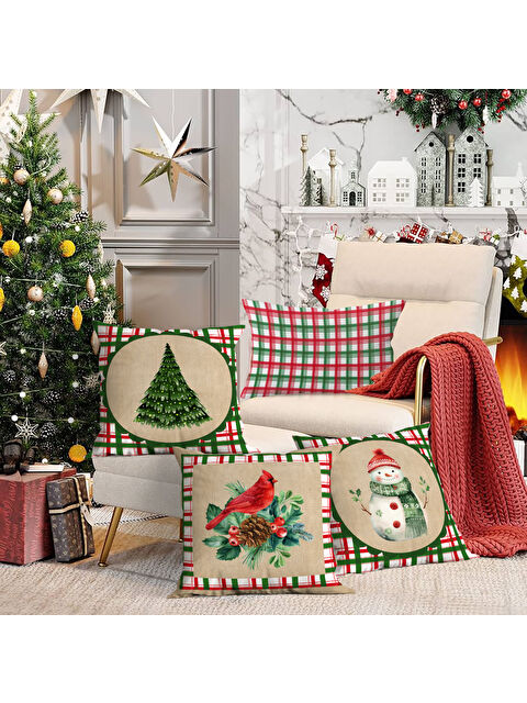 Evmila 4 lü Yılbaşı Temalı Kadife Kırlent Kılıfı 43x43 cm - S000285231-23173