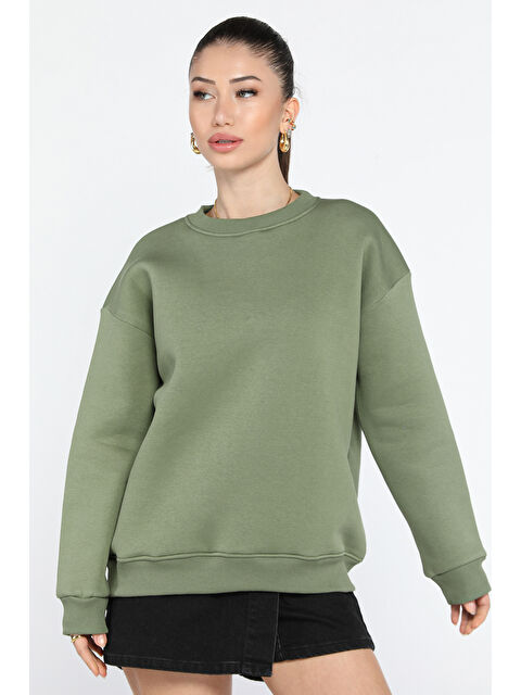 Gülseli Kadın Üç İplik Şardonlu Bisiklet Yaka Sweatshirt - S000324521-18547