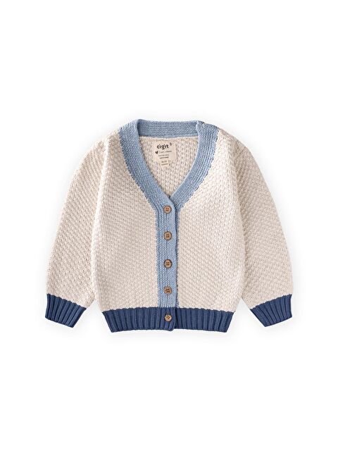 CİGİT Triko Düğmeli Hırka 2-8 Yaş Naturel Mavi - S000490935-17234