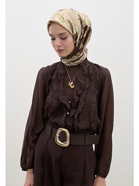 Fresh Scarfs Tıny Plumerıa Desen Pamuklu Viskon Eşarp Bej - S000458584-19928