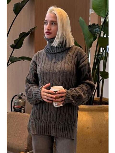 Madmext Antrasit Boğazlı Triko Kazak Mg2376 - S000437740-29666