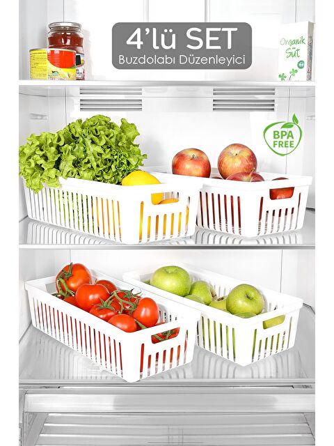 Meleni Home 4 Adet Buzdolabı Düzenleyici Sepet Dolap İçi Meyve Sebze Düzenleyici Organizer Saklama Kabı Beyaz - S000387476-20063