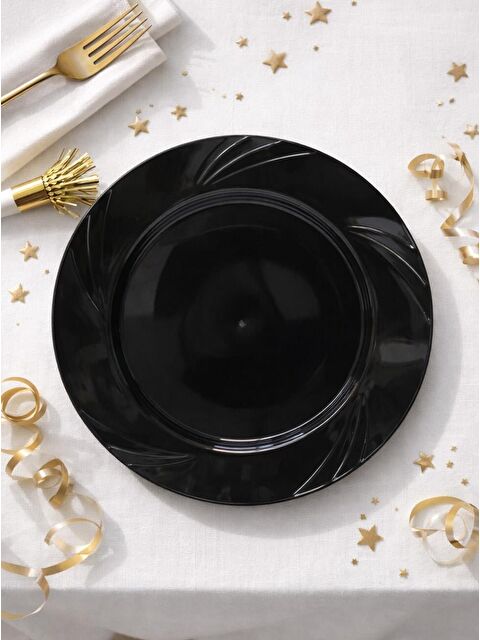 Parti Adresi Lüks Plastik Mika Tabak Siyah 26 Cm 6'lı - S000530882-19351