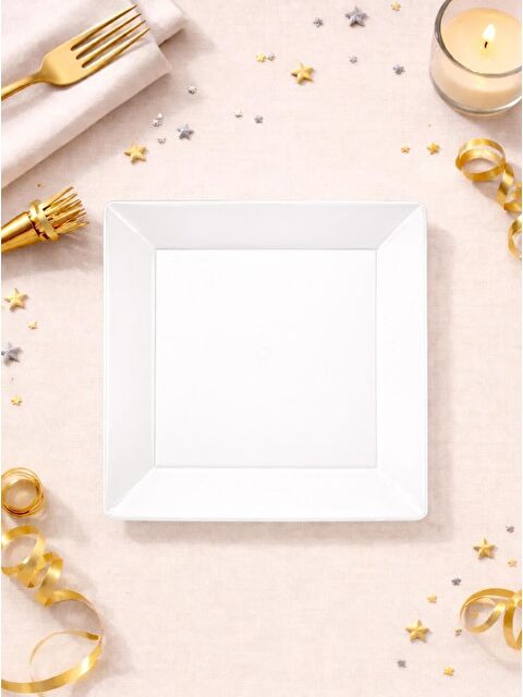 Parti Adresi Plastik  Kare Tabak 22 Cm Beyaz 10'Lu